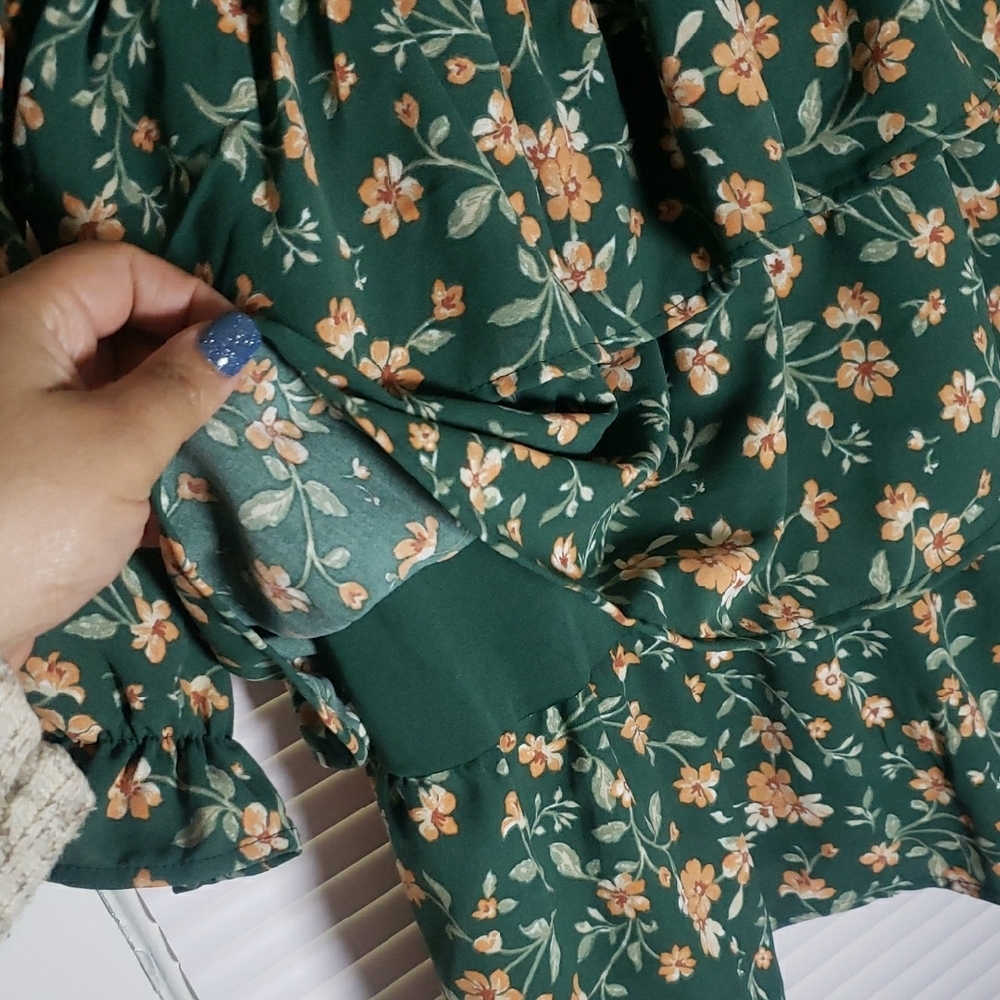 Inspired Hearts Green Floral Long Sleeve Ruffle Mini Dress – Size Large NWT - Picture 5 of 11